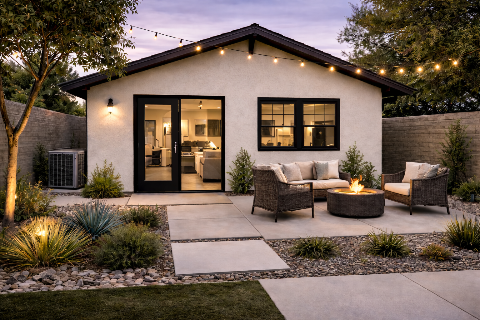 Completed permitted ADU garage conversion in Tempe AZ with full kitchen bathroom and living area by Cosmo Construction