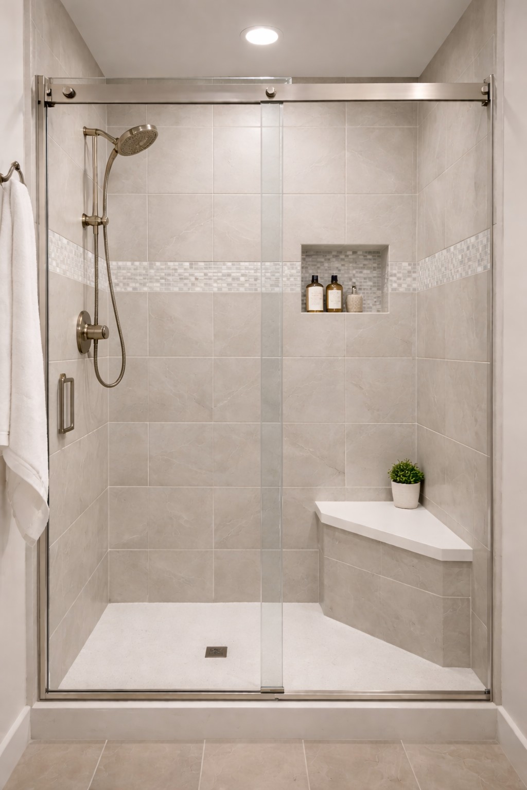 Walk-in shower conversion in a Mesa AZ bathroom remodel by Cosmo Construction