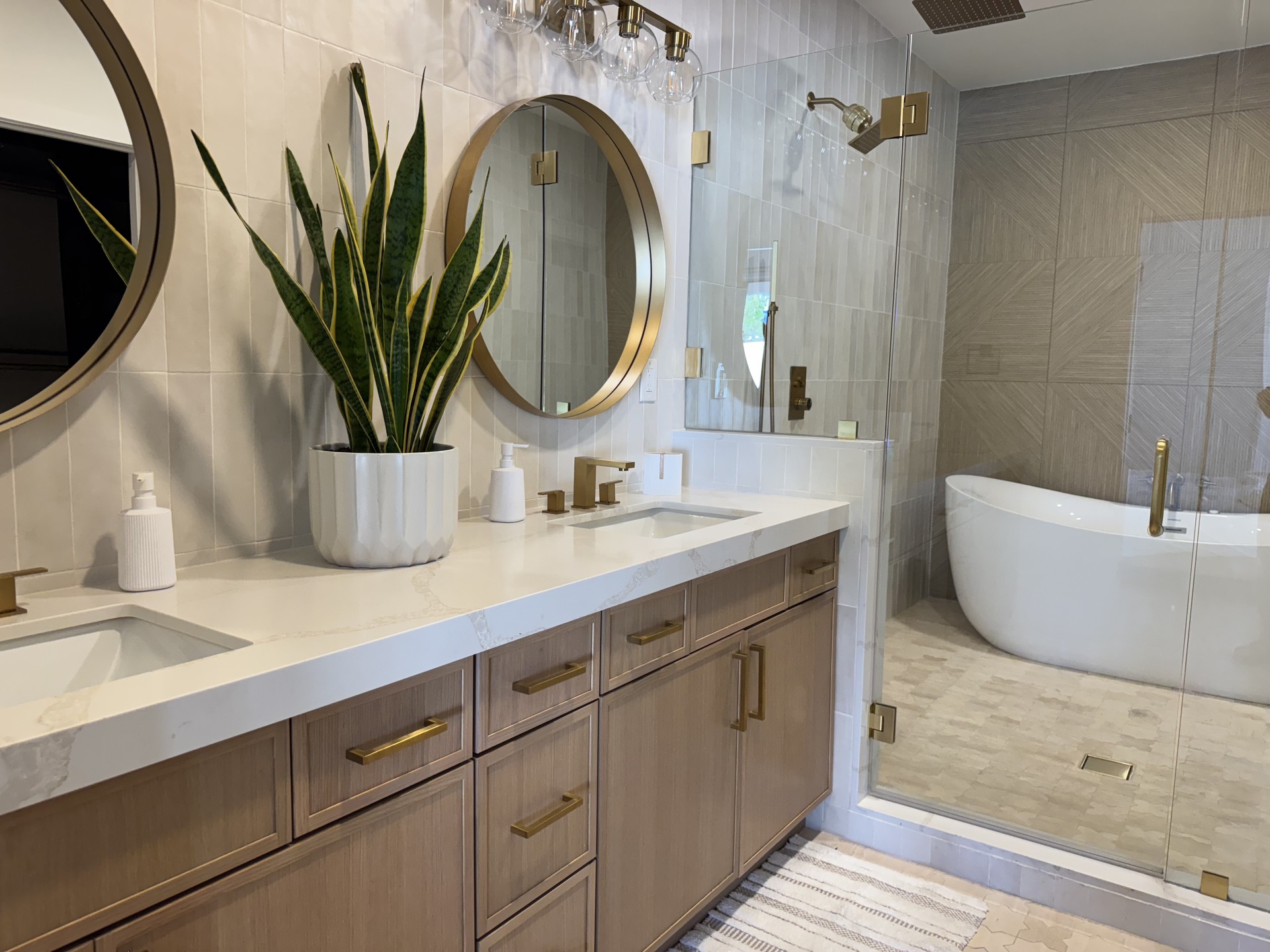 Custom spa bathroom remodel in Scottsdale AZ with luxury tile, freestanding tub, and high-end finishes