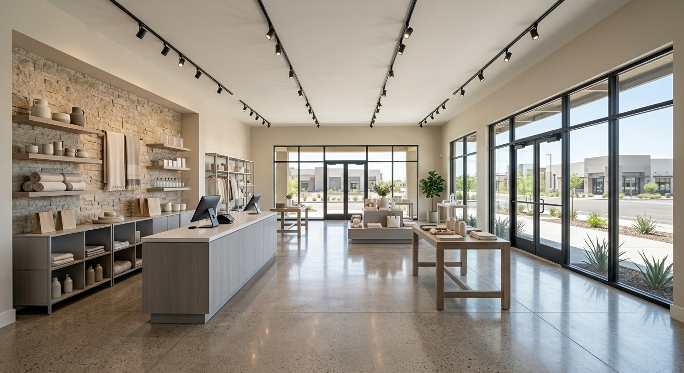Commercial retail buildout in Gilbert AZ with custom storefront finishes and brand-standard interior