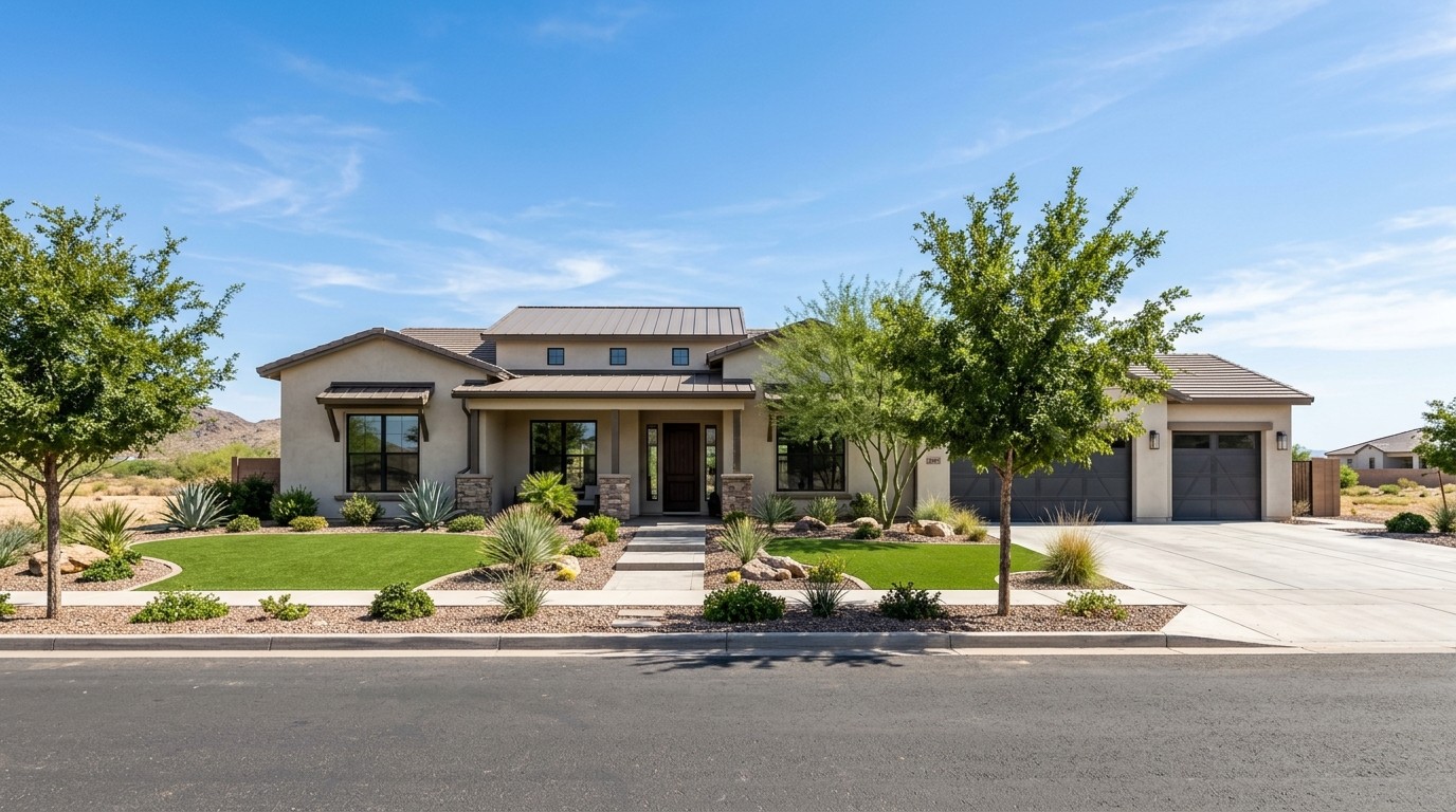 Custom home build in Queen Creek AZ with spacious layout, premium finishes, and large-lot site planning