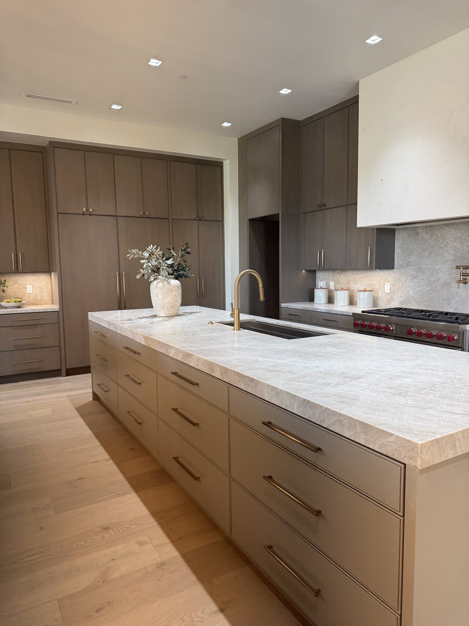 Built-in Wolf range and appliance wall