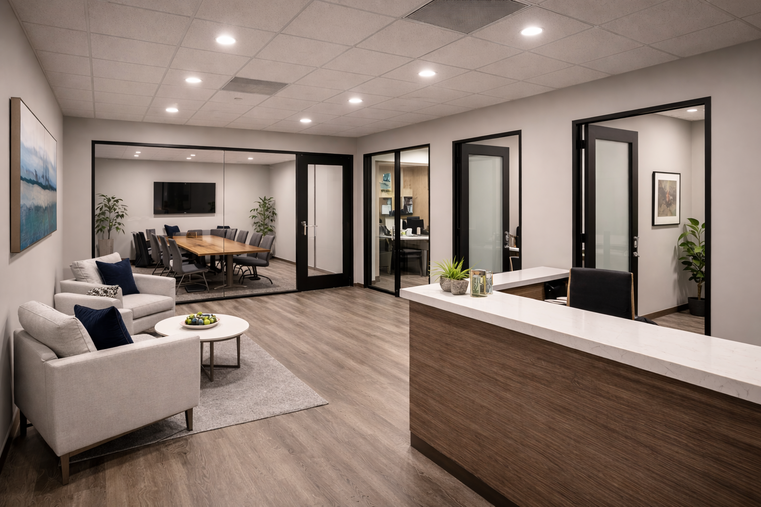 Commercial office suite tenant improvement with private offices, conference room, and ADA restroom in Chandler AZ