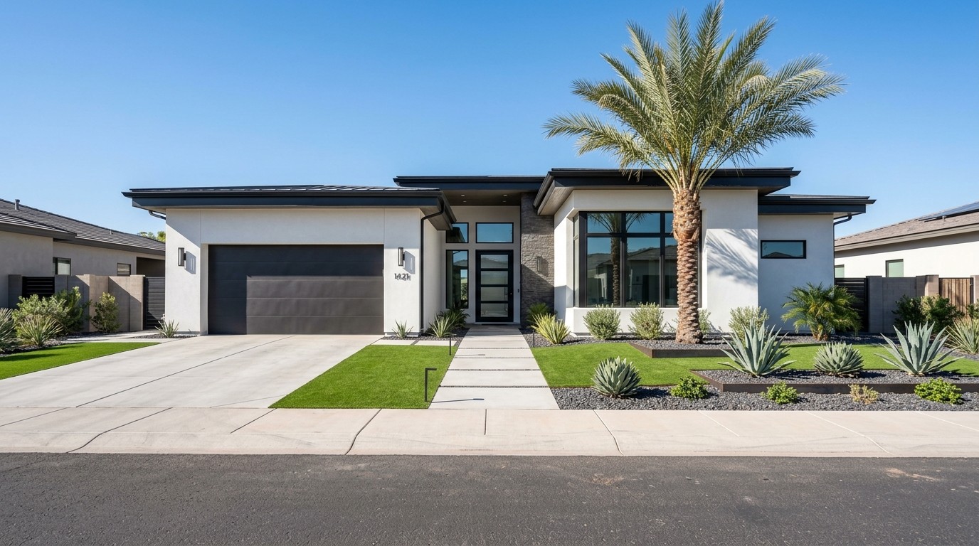 Luxury custom home build in Scottsdale AZ with modern architecture and desert landscaping